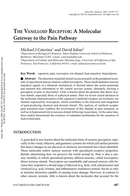 THE VANILLOID RECEPTOR: a Molecular Gateway to the Pain