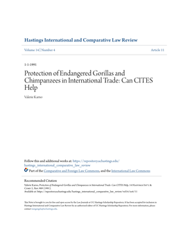 Protection of Endangered Gorillas and Chimpanzees in International Trade: Can CITES Help Valerie Karno