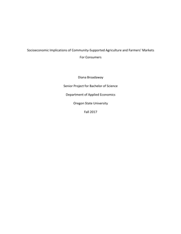 Socioeconomic Implications of Community-Supported Agriculture and Farmers’ Markets for Consumers