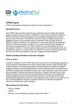 ATP2A1 Gene Atpase Sarcoplasmic/Endoplasmic Reticulum Ca2+ Transporting 1