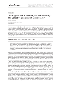 Art Happens Not in Isolation, but in Community’: the Collective Literacies of Media Fandom