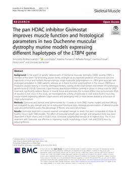 The Pan HDAC Inhibitor Givinostat Improves Muscle Function And