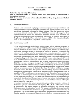 Governance Reform and Sustainability of Hong Kong, China and the Belt and Road Initiative