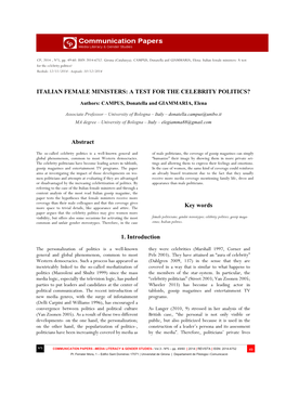 Italian Female Ministers: a Test for the Celebrity Politics? Recibido: 12/11/2014 - Aceptado: 10/12/2014