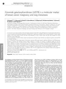 Ceramide Galactosyltransferase (UGT8) Is a Molecular Marker of Breast Cancer Malignancy and Lung Metastases