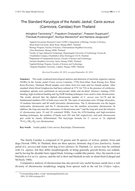 The Standard Karyotype of the Asiatic Jackal, Canis Aureus (Carnivora, Canidae) from Thailand