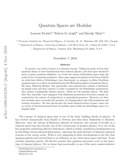 Quantum Spaces Are Modular Arxiv:1606.01829V2 [Hep-Th]