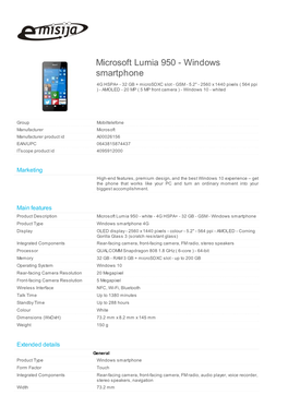 Microsoft Lumia 950 - Windows Smartphone