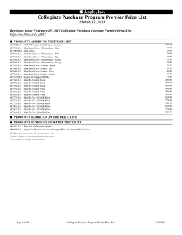 Apple, Inc. Collegiate Purchase Program Premier Price List March 11, 2011