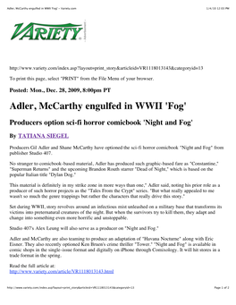 Adler, Mccarthy Engulfed in WWII 'Fog' - Variety.Com 1/4/10 12:03 PM