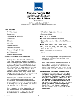 Supercharger Kit Installation Instructions Triumph TR4 & TR4A PART# 150-138 440 Rutherford St