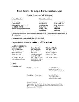 South West Herts Independent Badminton League