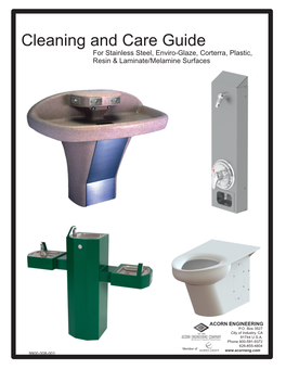 Cleaning and Care Guide for Stainless Steel, Enviro-Glaze, Corterra, Plastic, Resin & Laminate/Melamine Surfaces