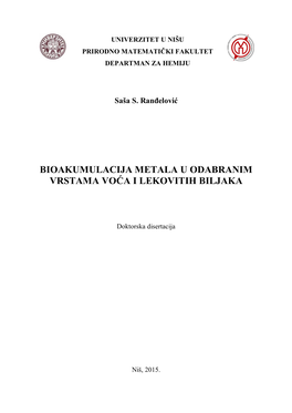 Bioakumulacija Metala U Odabranim Vrstama Voća I Lekovitih Biljaka