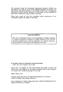 The Australian Centre for International Agricultural Research (ACIAR) Was Established in June 1982 by an Act of the Australian Parliament