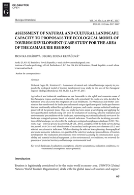 Assessment of Natural and Cultural Landscape Capacity to Proposals the Ecological Model of Tourism Development (Case Study for the Area of the Zamagurie Region)