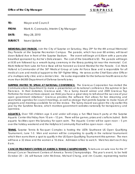 Mark A. Coronado, Interim City Manager DATE: May 28, 2010