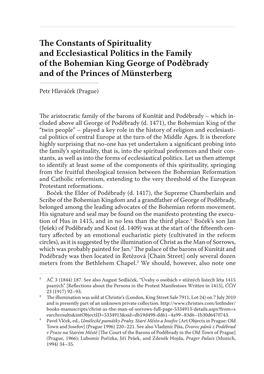 The Constants of Spirituality and Ecclesiastical Politics in the Family of the Bohemian King George of Poděbrady and of the Princes of Münsterberg