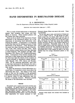 Hand Deformities in Rheumatoid Disease