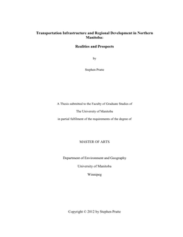 Transportation Infrastructure and Regional Development in Northern Manitoba