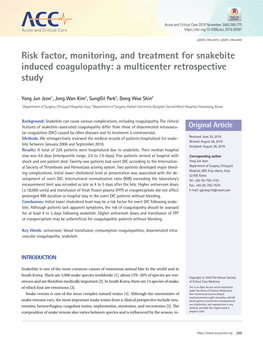 Risk Factor, Monitoring, and Treatment for Snakebite Induced Coagulopathy: a Multicenter Retrospective Study