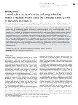 A Novel Splice Variant of Calcium and Integrin-Binding Protein 1 Mediates Protein Kinase D2-Stimulated Tumour Growth by Regulating Angiogenesis