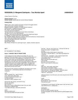 DODGSON, S: Margaret Catchpole – Two Worlds Apart 8.660459-61