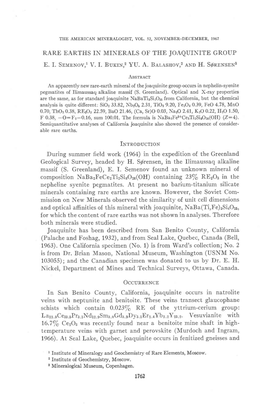 RARE EARTHS in MINERALS of the JOAQUINITE GROUP E. I. Sblrbnov,Lv