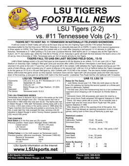 LSU TIGERS FOOTBALL NEWS LSU Tigers (2-2) Vs