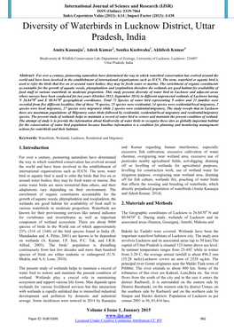 Diversity of Waterbirds in Lucknow District, Uttar Pradesh, India