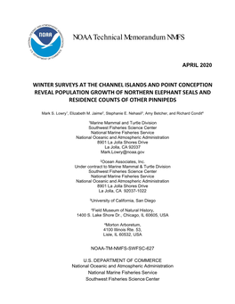 Winter Surveys at the Channel Islands and Point Conception Reveal Population Growth of Northern Elephant Seals and Residence Counts of Other Pinnipeds