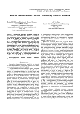 Study on Anaerobic Landfill Leachate Treatability by Membrane Bioreactor