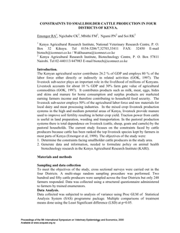 Constraints to Smallholder Cattle Production in Four Districts of Kenya