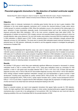 Placental Epigenetic Biomarkers for the Detection of Isolated Ventricular Septal Defect