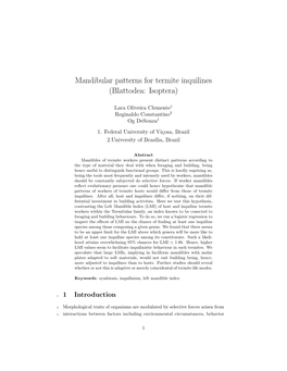 Mandibular Patterns for Termite Inquilines (Blattodea: Isoptera)
