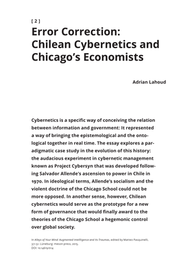 Error Correction. Chilean Cybernetics and Chicago's Economists