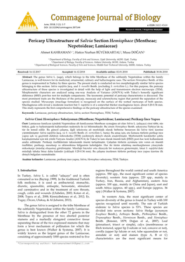 Pericarp Ultrastructure of Salvia Section Hemisphace (Mentheae; Nepetoideae; Lamiaceae) Ahmet KAHRAMAN1, *, Hatice Nurhan BÜYÜKKARTAL2, Musa DOĞAN3