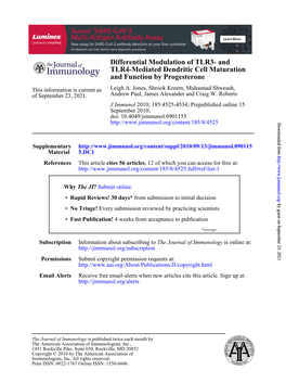 And Function by Progesterone TLR4-Mediated Dendritic Cell