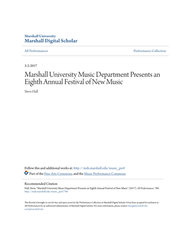 Marshall University Music Department Presents an Eighth Annual Festival of New Music Steve Hall
