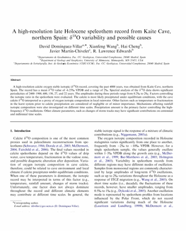 A High-Resolution Late Holocene Speleothem Record from Kaite Cave, Northern Spain: 8180 Variability and Possible Causes