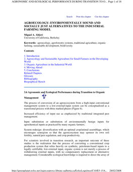 ENVIRONMENTALLY SOUND and SOCIALLY JUST ALTERNATIVES to the INDUSTRIAL FARMING MODEL Miguel A