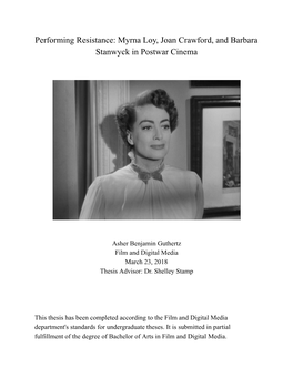 Performing Resistance: Myrna Loy, Joan Crawford, and Barbara Stanwyck in Postwar Cinema