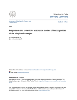 Preparation and Ultra-Violet Absorption Studies of Leucocyanides of the Triarylmethane Dyes