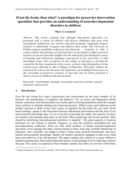 If Not the Brain, Then What? a Paradigm for Preservice Intervention Specialists That Provides an Understanding of Neurodevelopmental Disorders in Children