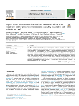 Yoghurt Added with Lactobacillus Casei and Sweetened with Natural Sweeteners And/Or Prebiotics: Implications on Quality Parameters and Probiotic Survival