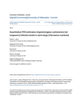 </I>Angiostrongylus Cantonensis</I> (Rat Lungworm)