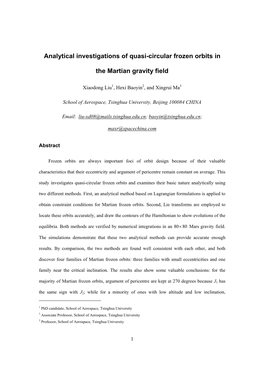 Analytical Investigations of Quasi-Circular Frozen Orbits in The