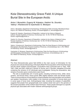 Kola Oleneostrovskiy Grave Field: a Unique Burial Site in the European Arctic