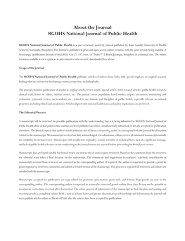 About the Journal RGUHS National Journal of Public Health