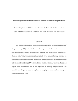 1 Recursive Polarization of Nuclear Spins in Diamond at Arbitrary